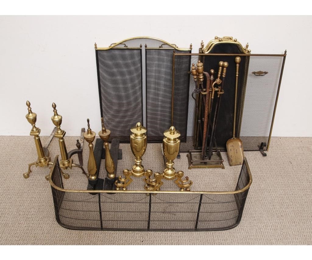 Brass fireplace andirons, all