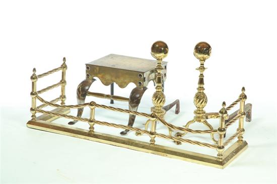 BRASS FIREPLACE FENDER  ANDIRONS 