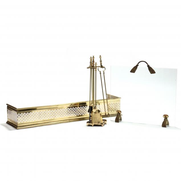 BRASS FIREPLACE GROUPING Late