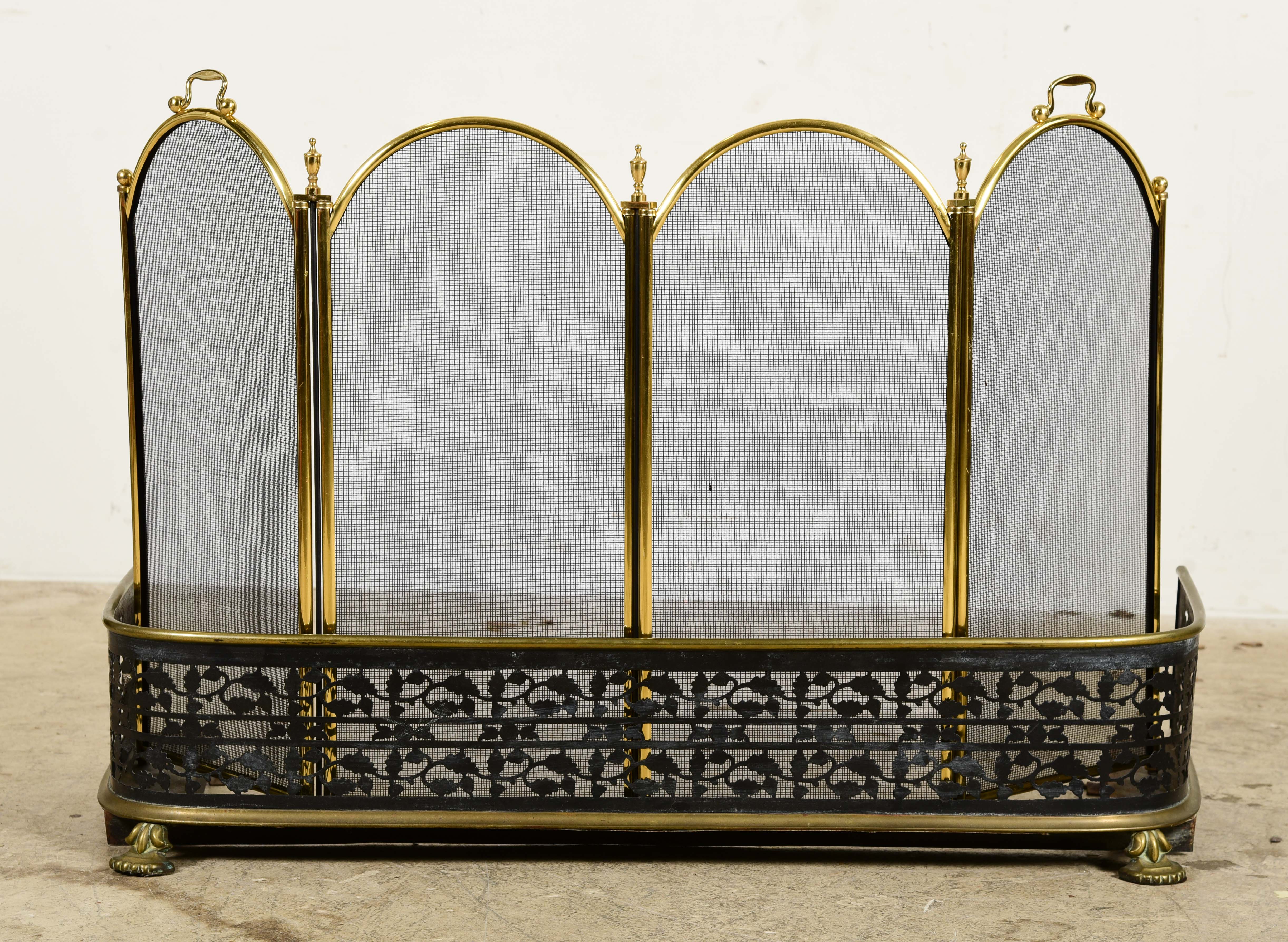 Brass fireplace screen, along