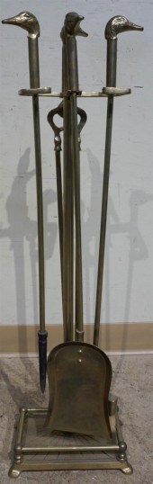 BRASS FIREPLACE TOOL STAND WIT