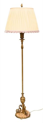 BRASS FLOOR LAMP, HAVING SILK