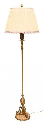 BRASS FLOOR LAMP, HAVING SILK