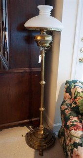 BRASS FLOOR OIL LAMP, CONVERTE