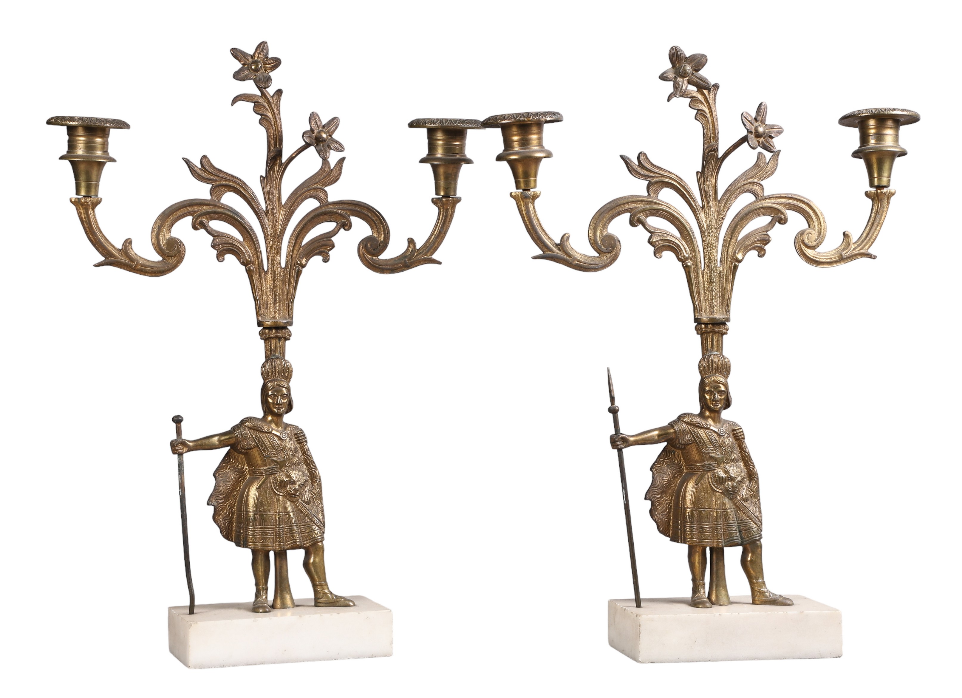 Brass girandoles pair, figural