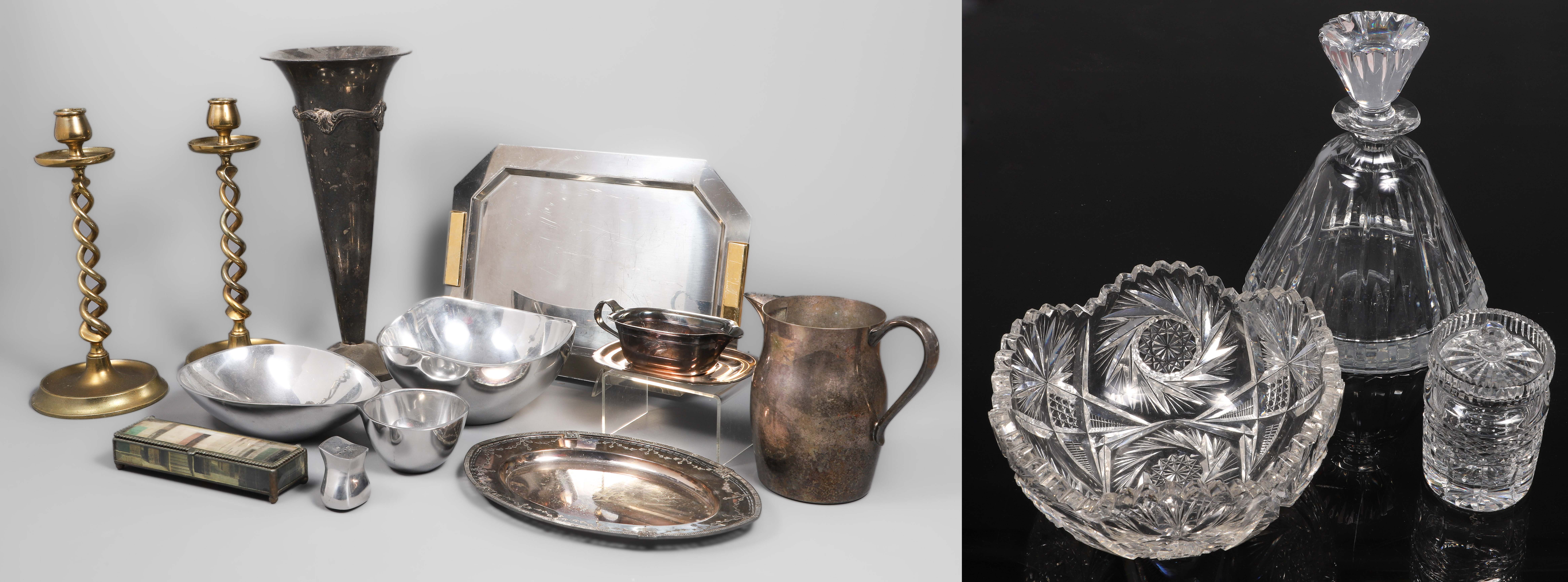 Brass, Glass and silver plate