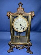 BRASS & GLASS CLOCK, CRYSTAL R