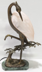 BRASS & GLASS FIGURAL HERON LA