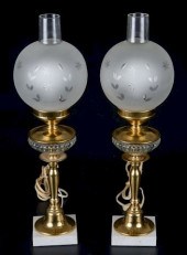 BRASS, GLASS & MARBLE BASE LAM
