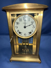BRASS & GLASS SHELF CLOCK, CRY
