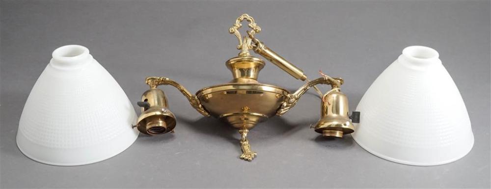 BRASS HANGING TWO LIGHT FIXTURE