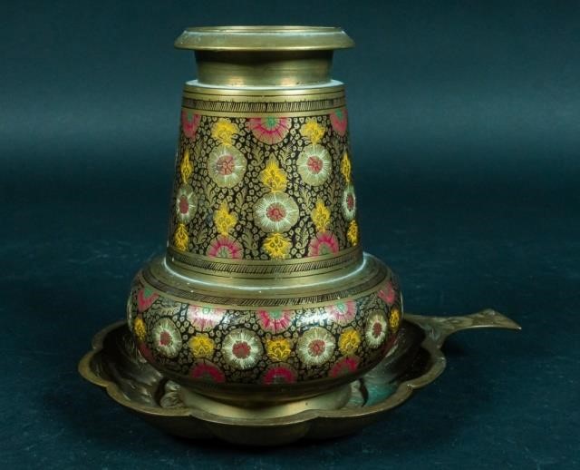 BRASS INDIAN DISH AND VASE19th