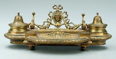 Brass inkstand, two lidded