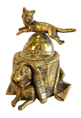 BRASS INKWELL, HAVING FOX JUMPING