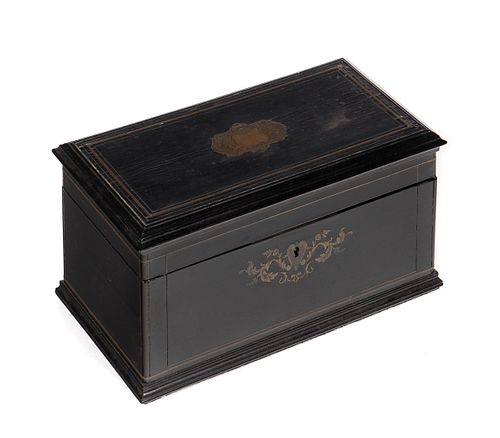 BRASS INLAID EBONY TEA CADDYBrass