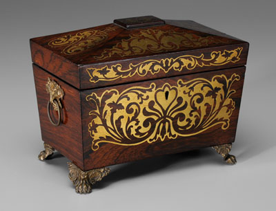 Brass-inlaid rosewood tea caddy,