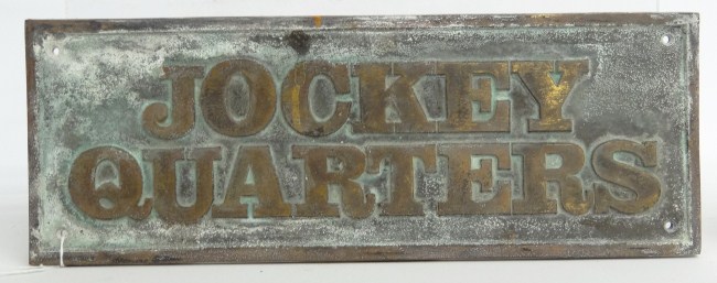 Brass ''JOCKEY QUARTERS'' sign.