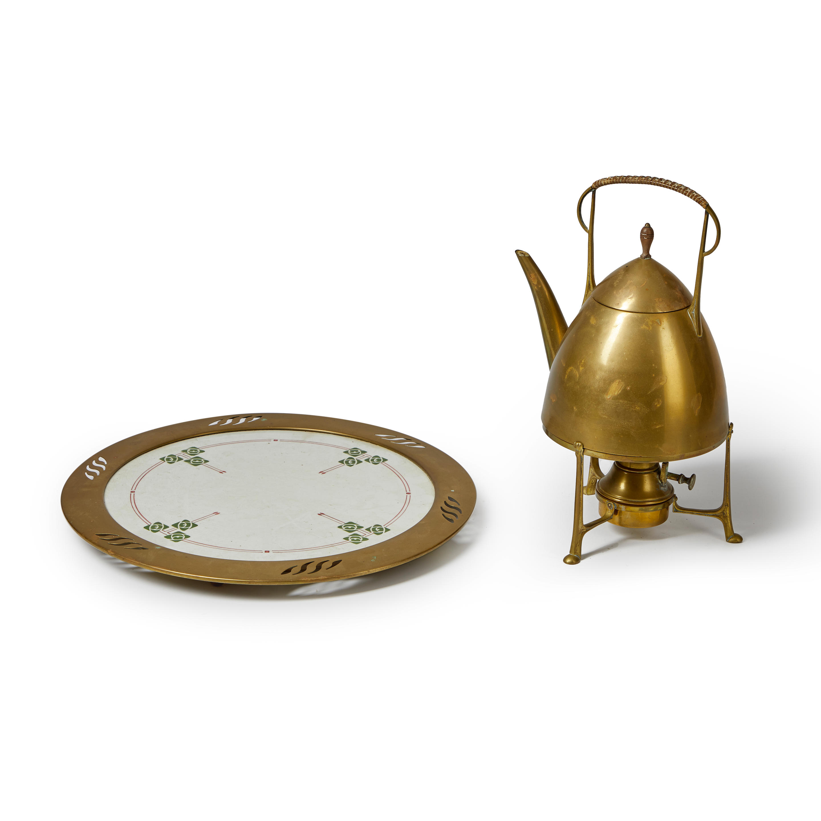 BRASS KETTLE-ON-STAND AND CERAMIC