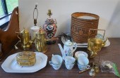 BRASS KETTLE ON STAND, TWO BRA