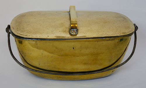 BRASS KINDLING BIN WITH COVER, 19TH