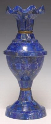 BRASS & LAPIS LAZULI TILED VAS