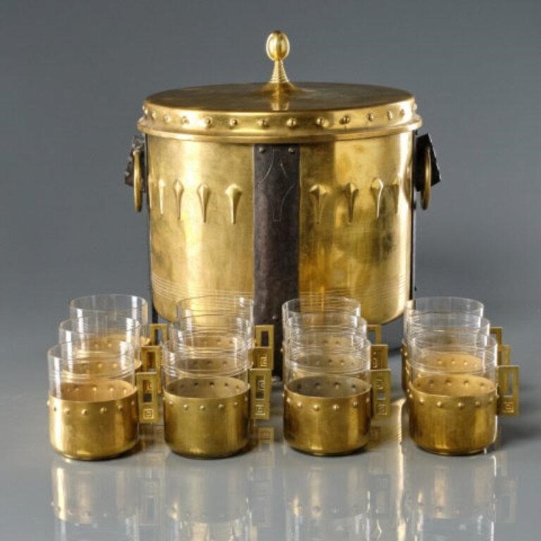 BRASS LIDDED COOLER & GLASSESA