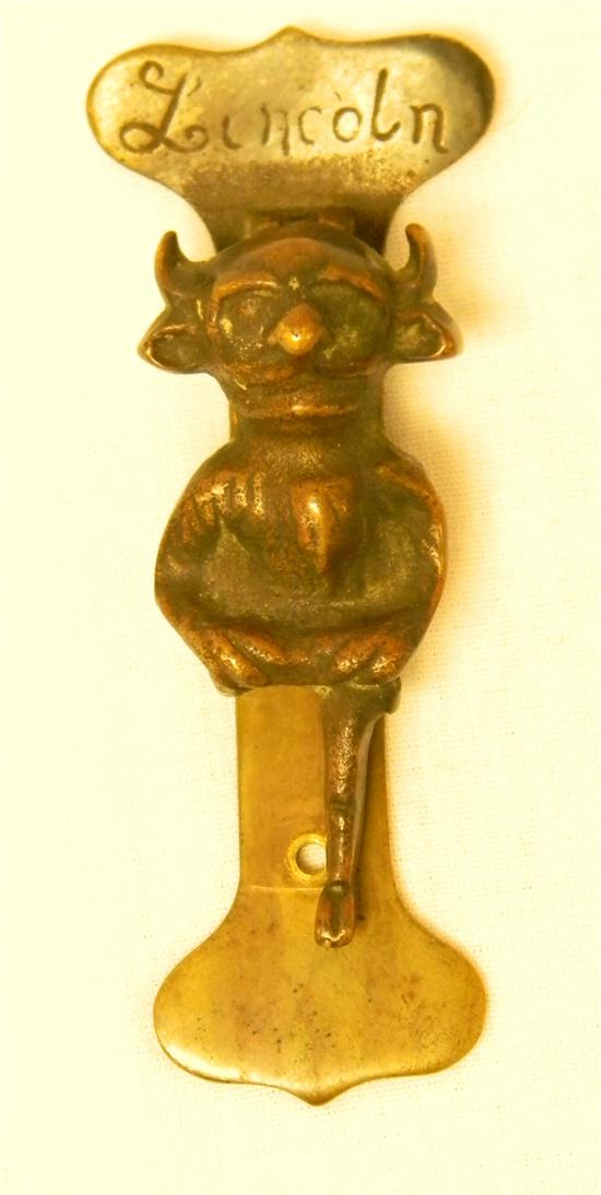 Brass Lincoln devil door knocker 