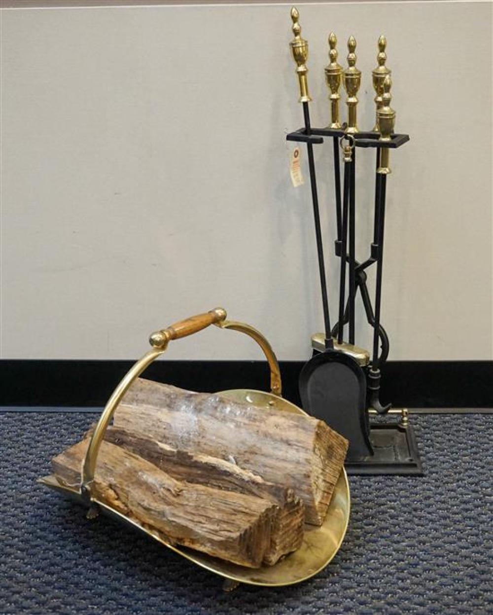 BRASS LOG HOLDER AND A FIRE TOOL