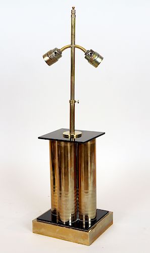 BRASS LUCITE CLUSTER COLUMN TABLE