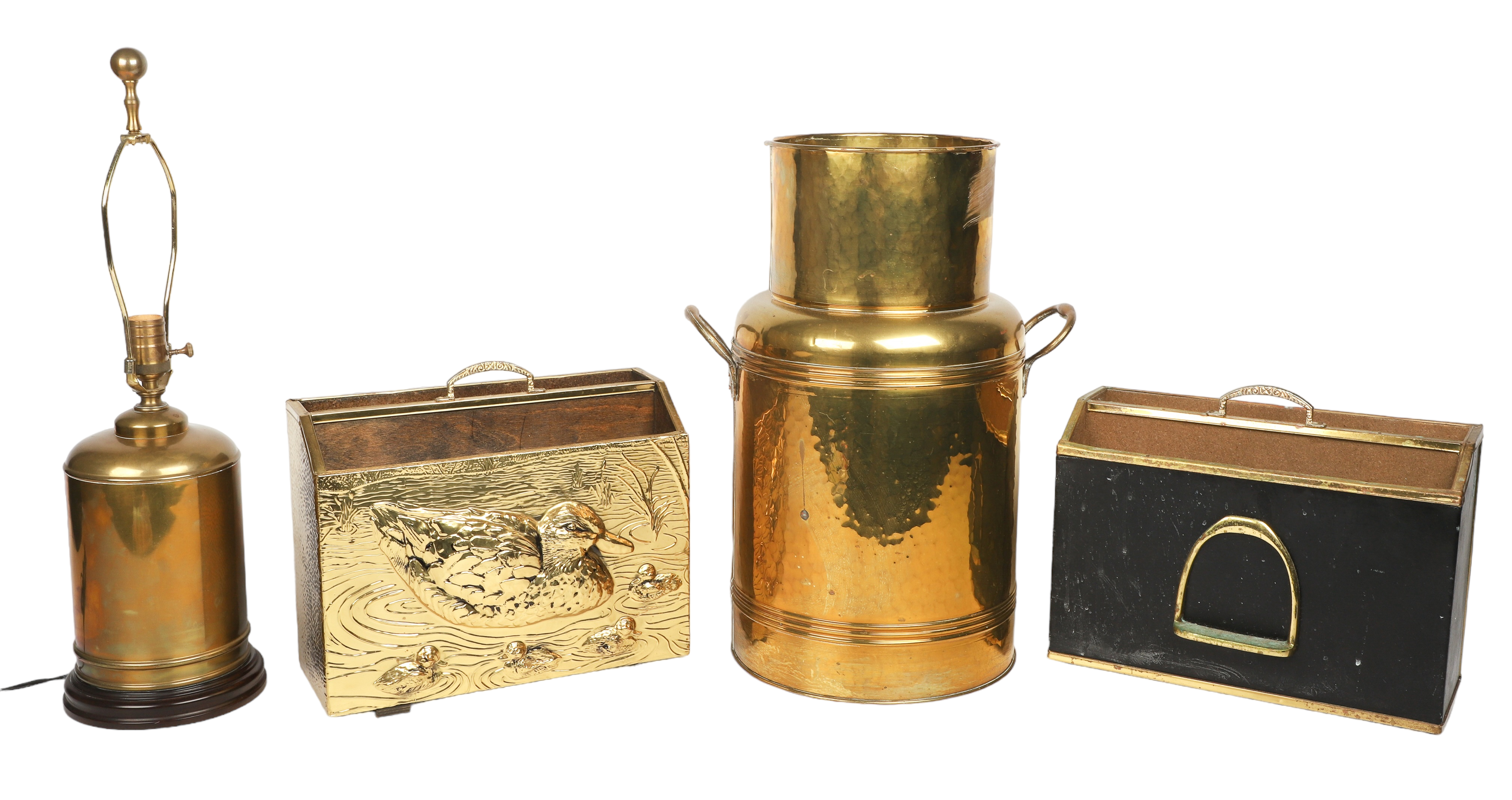 Brass magazine stands, brass milk