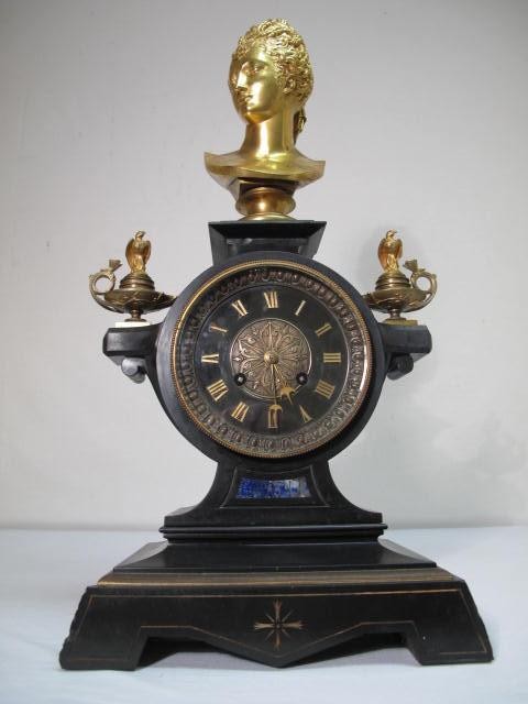 Brass & marble figural mantle