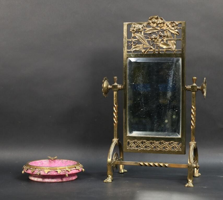 BRASS MIRROR & MARBLE ASHTRAYLot of