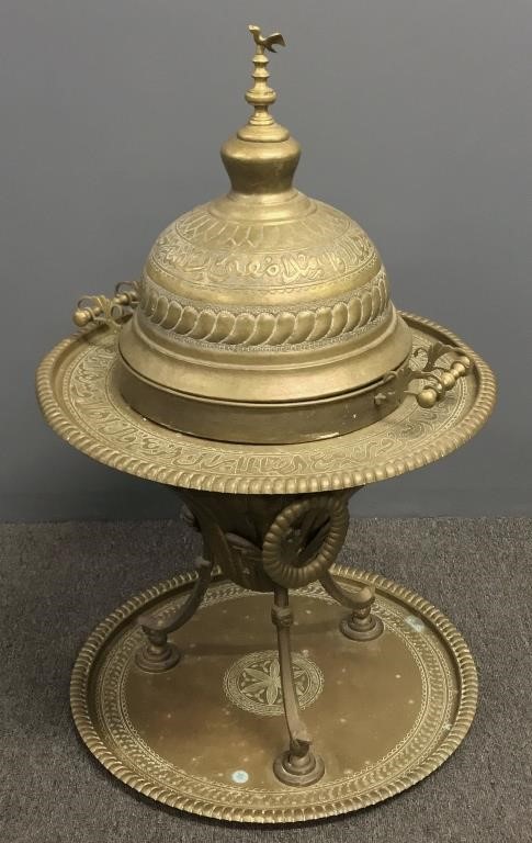 Brass Moroccan nut roaster, 37"h
