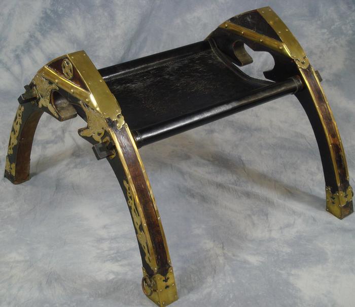 Brass mounted and inlaid ox seat,