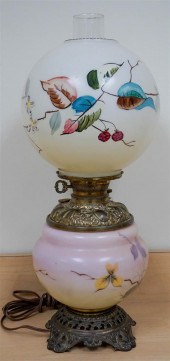 BRASS MOUNTED DECORATED MILK G