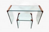 BRASS MOUNTED GLASS CONSOLE &