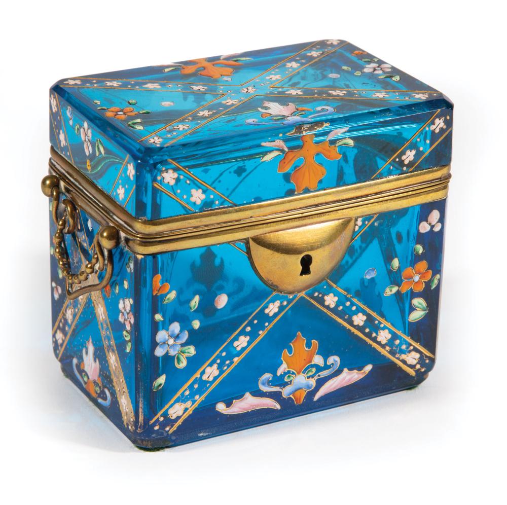 BRASS-MOUNTED MOSER ENAMELED BLUE