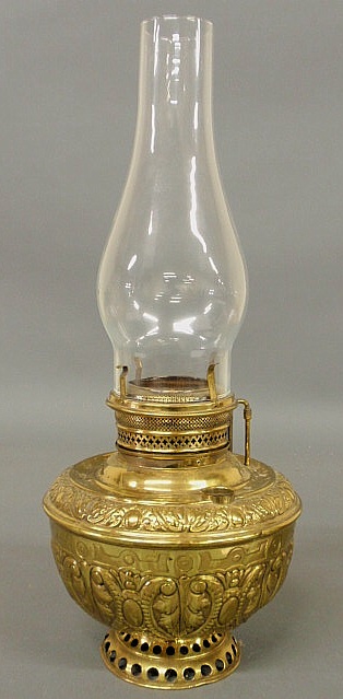 Brass oil lamp. As found. 22"h.