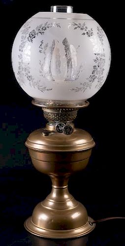 BRASS OIL LAMP, CONVERTED TO
