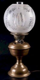 BRASS OIL LAMP, CONVERTED TO E