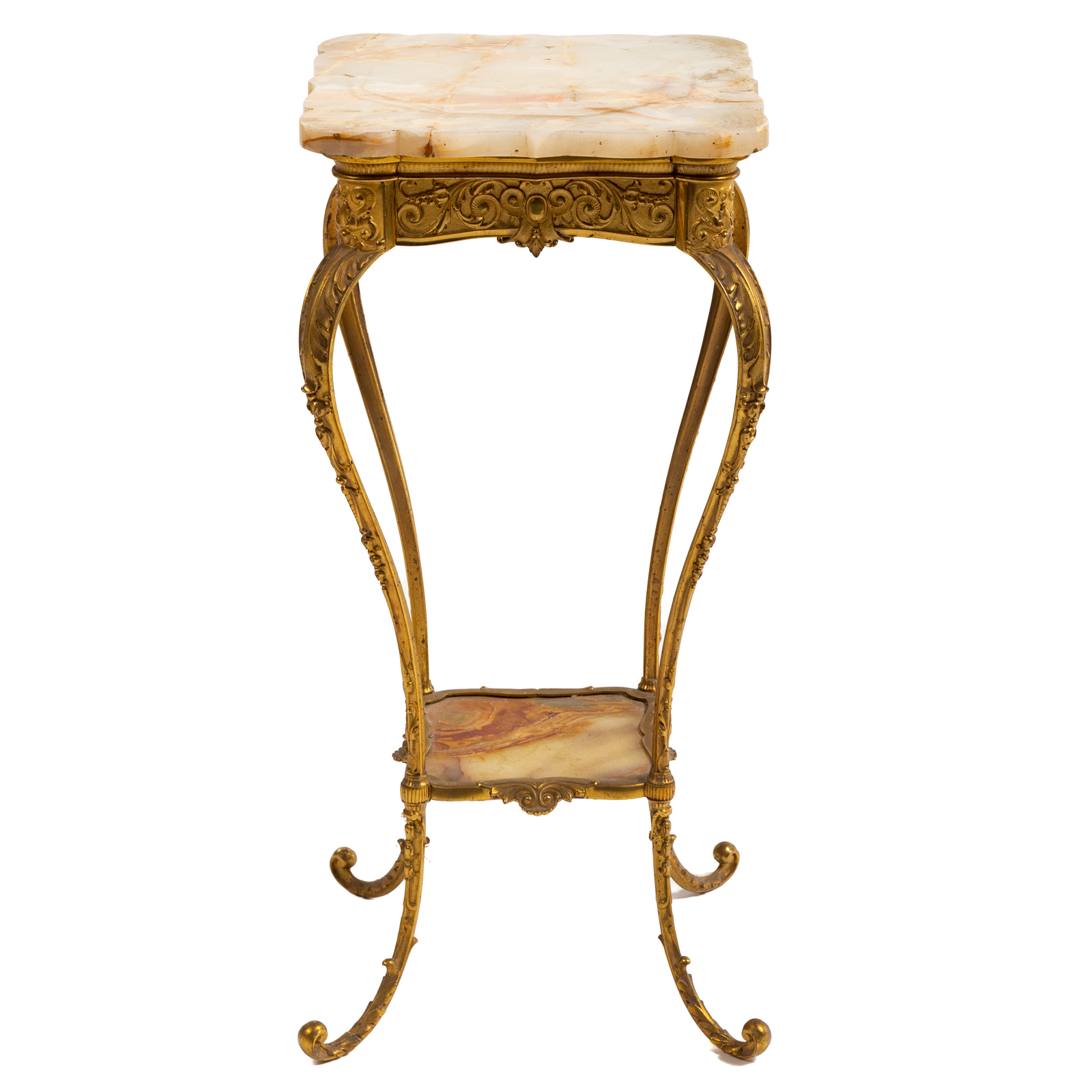 BRASS & ONYX PEDESTAL TABLE