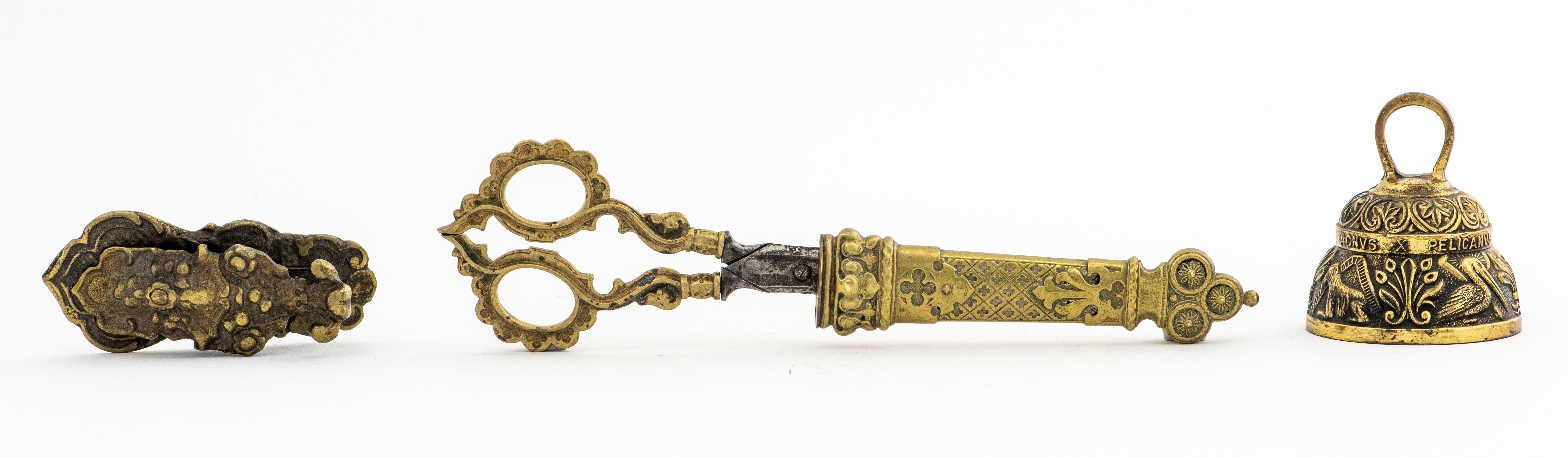 BRASS ORNAMENTAL OBJECTS, 3 Three