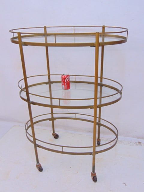 BRASS OVAL THREE TIERED CART OR