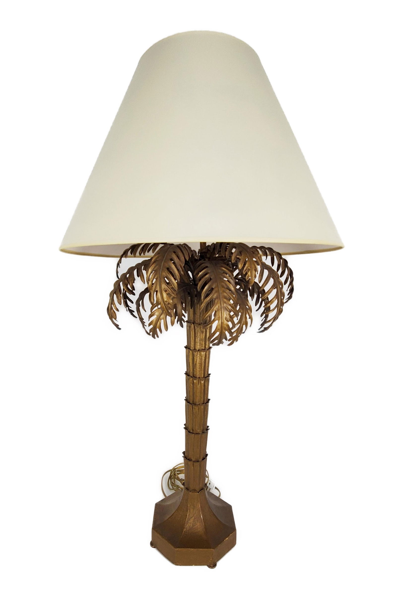 BRASS PALM TREE TABLE LAMP, 20TH