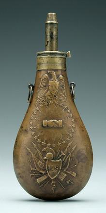 Brass peace flask, shaking hands