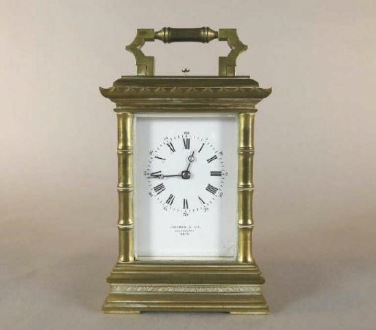 BRASS REPEATING CARRIAGE CLOCK, CA.