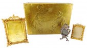 BRASS REPOUSSE BOX WITH TAVERN