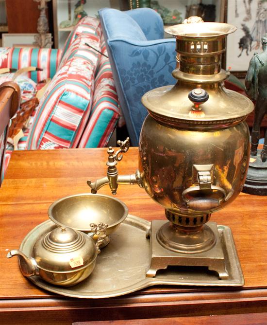Brass samovar with undertray and