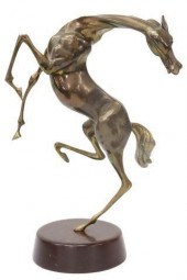 BRASS SCULPTURE OF A REARING H