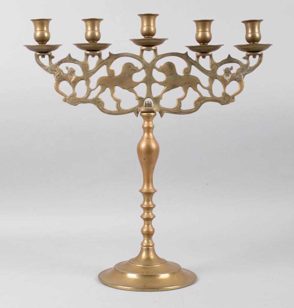 BRASS SHABBAT FIVE-BRANCH LIONS